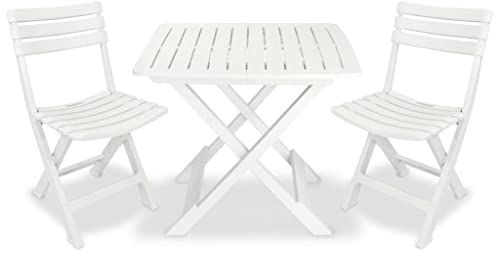 vidaXL Bistroset 3-TLG. Klappbar Balkonset Balkonmöbel Gartenmöbel Gartenset Gartengarnitur Sitzgruppe Tisch 2 Stühle Kunststoff Weiß
