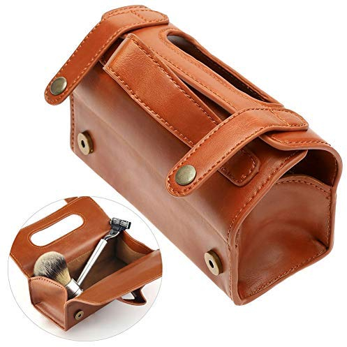 Ledertasche für Rasierer, Herren Kulturtasche Rasierset, Männer tragbare Kosmetiktasche braun PU-Leder Rasierpinsel Rasierer Toiletry Case (Braun)