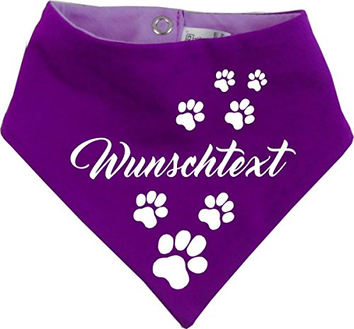 beidseitiges Multicolor Hunde Wende- Halstuch (Fb: lila-Pflaume) (Gr.1 - HU 27-30 cm) mit Ihrem Wunschtext