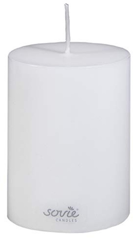 Sovie CANDLES Stumpenkerze WEISS, Ø 70mm x 100mm, ca. 52 Stunden Brenndauer, elegante Blockkerze, Flachkopfkerze und Dekokerze für stilvolle Tischdekoration