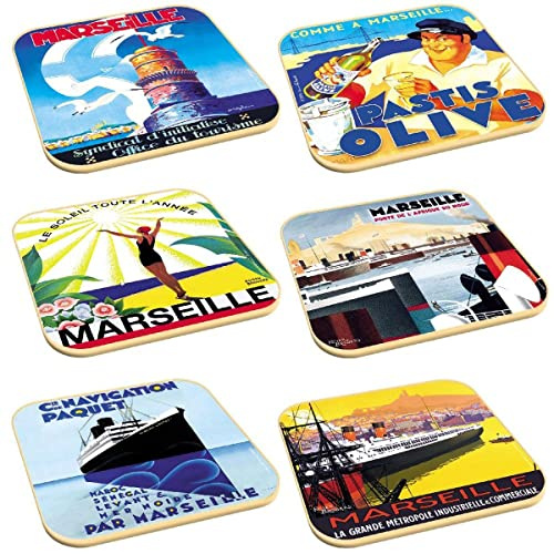 Lot de 6 Sous-verre Rétro Marseille modèle 1