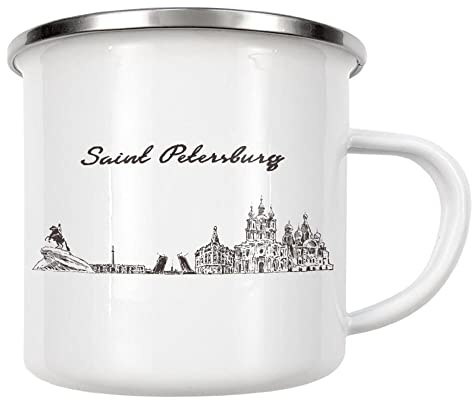 artboxONE Emaille Tasse St Petersburg Hand Drawn Skyline von Künstler Alexandr Bakanov