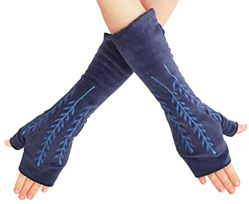 PUREWONDER Damen Armstulpen Samt Handstulpen Design Nr. 14 Farbe Blau