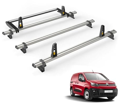 Van Guard Roof Rack for Citroen Berlingo 2018+ 3 Aluminium Roof Bars, Rear Ladder Roller with Loadstops [Note: Only Suitable for Models with Twin Rear Doors.] - UltiBar Plus - VG338-3/VGR-03