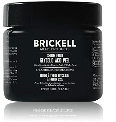 Brickell Men's Smooth Finish Glycolic Acid Peel For Men, Natural and Organic, Anti-Aging Peel for Wrinkles, 59 mL, Scented
