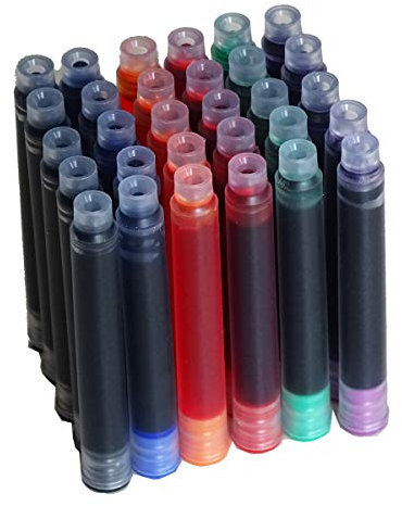 Jinhao Fountain Pen Ink Cartridges, 2.6 mm Diameter 30 PCS Six Colour (Black, Blue, Red, Apple Green, Orange, Purple)