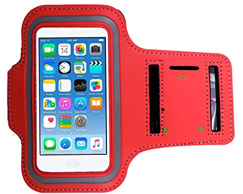 Armband Running Exercise Gym Sportband Sweat Proof Case Slots Key Holder For Apple iPod Touch 5th 6th 7th Genration (Red)