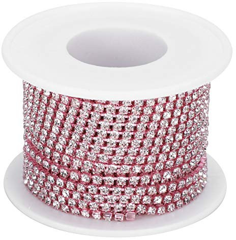 Catena di Diamanti Artificiali 1 Rotolo 10 Yard 2,5 Mm di Strass di Cristallo Chiusura a Catena Trim per la Casa di Cucito Artigianato Decorazione Fai da Te Gioielli Catena di Cristallo(Rosa)