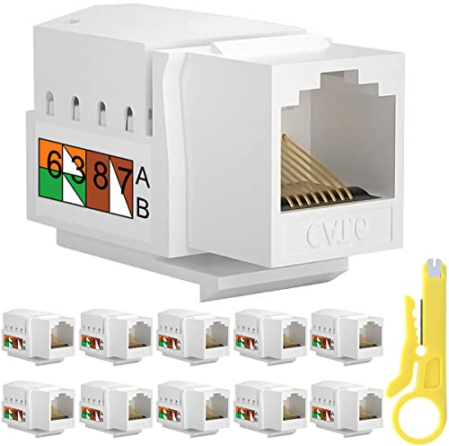 Xiatiaosann Conector Keystone RJ45 Cat6, 10PCS Ethernet Jack de pared Acoplador en línea Acoplador de red Cat6 Compatible con Cat5 / 5e / 6 - Acoplador de red Cat6