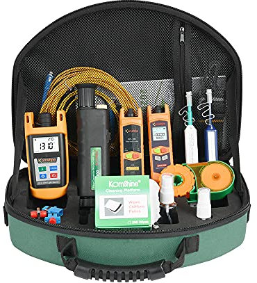 KOMSHINE Optical Fiber Test Kit, KLT-15D for Fiber End Face Cleaning, Microscope, Cleaning Pens, Break Point Detection Optical Power Meter OPM, OLS Light Source, VFL Visual Fault Locator