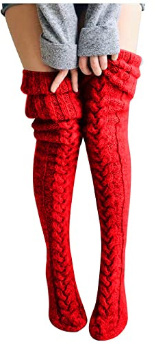 Koly-Hundebett Kolylong® Overknee Socken Damen Warme Socken Wintersocken Grobstrick Stricksocken Damen Kniestrümpfe Socken Overknee Strümpfe Strumpfhosen Winter Strümpfe Stricken Kuschelsocken