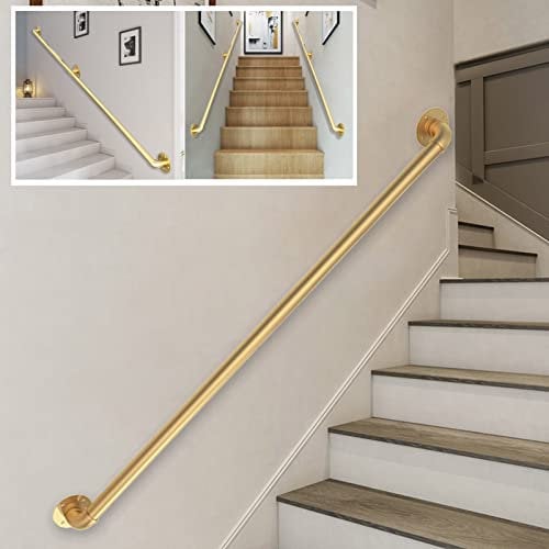 CL-ZZZ Modern Stairs Handrail Brackets Kit, Gold Banister Railing Rail Support Kit, Metal Wrought Iron Indoor And Outdoor Loft Corridor Porch Deck Guardrail Handrail (Size : 3ft/90cm)