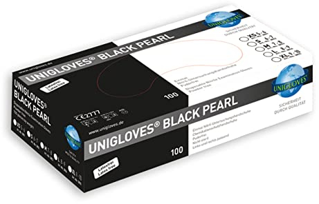Nitrilhandschuhe schwarz - Unigloves Black Pearl - puderfrei - Einweghandschuhe - Medizin- und Lebensmittelzulassung - Einmalhandschuhe L (8-9)