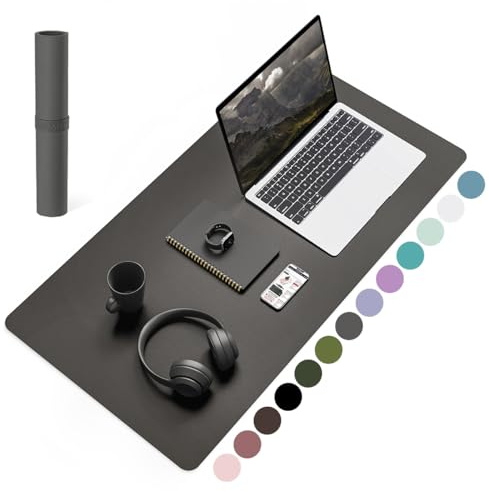YSAGi Schreibtischunterlage, Premium Leder Mauspad, Dunkelgrau, 80x40cm | Rutschfeste Schreibtisch Unterlage, Tischunterlage, Multifunktionales Mousepad Schreibtisch Organizer für Büro & Homeoffice