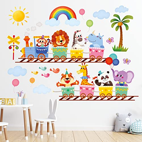 DECOWALL SG-2205 Tierzug Wandaufkleber Kinder Wandtattoo Kinderzimmer Dekor Abziehen und Aufkleben Abnehmbares Babyzimmer Kinder Dschungel 3D Jungen Schlafzimmer Giraffe Elefant Löwe Affe party