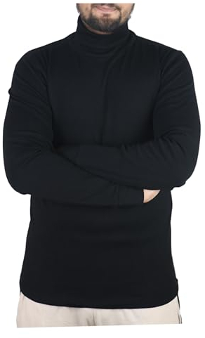 Bahob® Mens Turtleneck Slim Fit Mens Jumper Cotton Ribbed High Neck Pullover Sweater Knitwear (XXL, Black)
