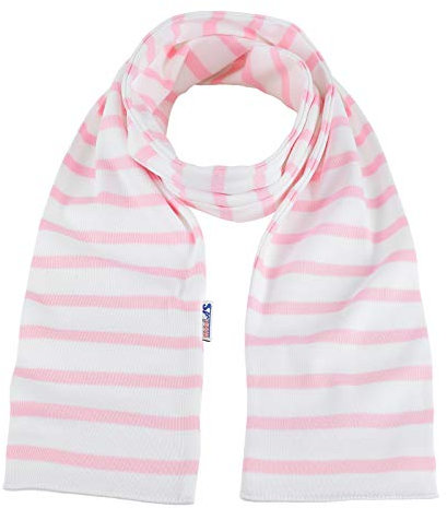 modAS Unisex Bretonischer Schal mit Streifen und uni verschieden Farben - Herrenschal Damenschal Kinderschal 20x160 cm in Weiß-Rosa