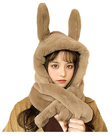 HADAVAKA Niedlicher Hasenhut Ohr Bewegende Springmütze Lustige Tier Plüschhasenmützen, Warme Plüschhasen Wintermützen, Warme Mütze, Mädchen Ohr Bewegende Springmützen, Für Frauen Mädchen (Khaki)