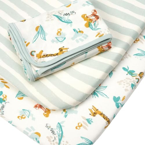 Tutti Bambini Crib Starter Pack Sheets & Coverlet, Run Wild | Complete crib bedding set with 2 fitted sheets and organic cotton coverlet
