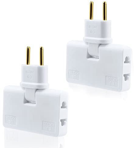 2 pcs Enchufes Plano con 3 Tomas y Cabezal Giratorio 180º válido para Lugares sin Espacio detrás de TV, Mueble, Cama, Enchufe Giratorio 180º, Material ignífugo, 1500W, Certificado CE