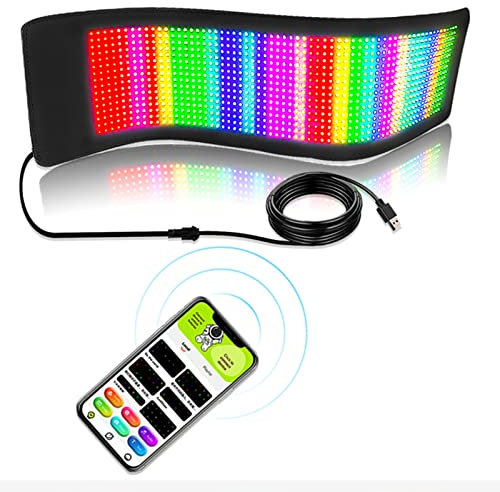 Panneau LED à Défilement, 390 X 107 Mm 16 X 64 Points Panneau Matriciel LED Flexible, Panneau LED Pliable Panneau RVB pour Voiture, Contrôle D'application Bluetooth, Texte de