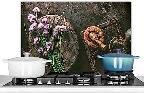 KitchenYeah© Fond de Hotte 60x40 cm Aluminium Crédence Cuisine Décoration Murale Crédence Plaque de Cuisson Anti Projection Épices - Industriel - Nature Morte