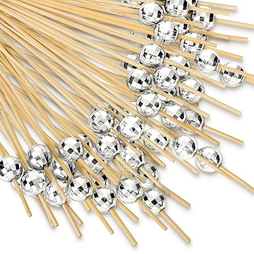 Hushee Cocktailspieße, Discokugel, dekorative Zahnstocher für Vorspeisen, ausgefallene Bambusspieße für Getränke, Weihnachten, Hochzeit, Disco, Party, Dekoration, lange Cocktailspieße aus Holz