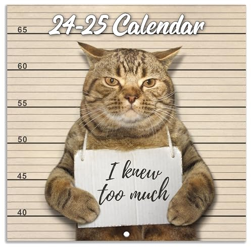 Wandkalender 2024 – lustige Katze 2024, Januar Dezember Gag Geschenk Memes Bilder, 30,5 x 61 cm geöffnet, ideal als Geschenk für weiße Elefanten, Streichbraun (YAMMBQBQMD24A01)