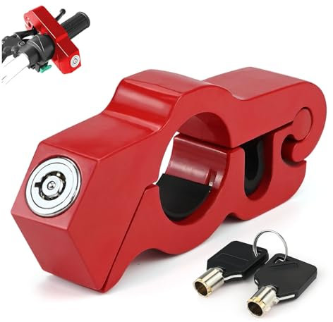 Universal Motorcycle Handlebar Lock, Helmet Lock Set Motorcycle Throttle Lock Red with Key, Security Lock Front Brake and Clutch Locks for Dirt Bike, for Sports Bikes, Mountain Bike, ATVs