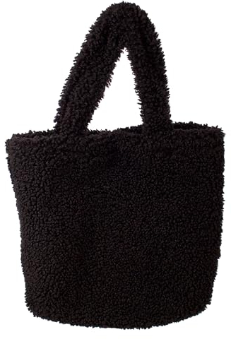 FASHION YOU WANT Umhängetaschen für Damen, Plüsch-Tasche, Achseltaschen, Tote Bag Kunstfell Teddyfell Shopper Schultertasche Einkaufstasche, weiches Fell, Handtasche (schwarz)