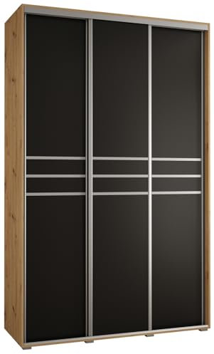 MEBLE KRYSPOL Davos 10 160 Schrank mit DREI Schiebetüren für Schlafzimmer - Moderner Aufbewahrungsschrank mit Kleiderstange und Regalen - 235,2x160x60 cm - Artisan Schwarz Silber