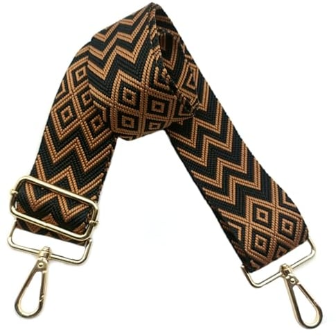 5cm Taschengurte Breit, Verstellbarer Schultergurt für Tasche, Taschengurte zum Wechseln Goldener Karabiner Umhängegurt, Schulterriemen fur Damen Handtaschen Crossbody DIY Zubehör (Schwarz/Braun)