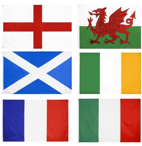 YOFANUP Six Nations Rugby-Flaggen, 152 x 91 cm, hochwertige bedruckte Flaggen mit Ösen, England, Schottland, Wales, Irland, Frankreich und Italien, ideal für Kneipen, Clubs, Straßen, Schule und Garten