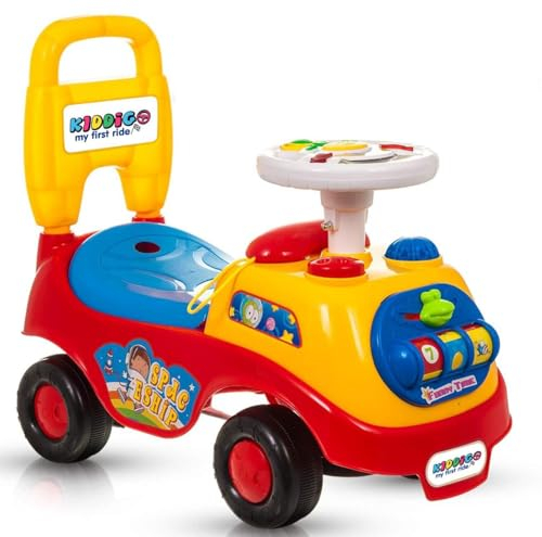 Kids First Ride On Cars Girls Boys Push Along Musical Car Infant Walker Buggy Car Toy Colourful First Steps Toddler Trike with Storage Box (RED)