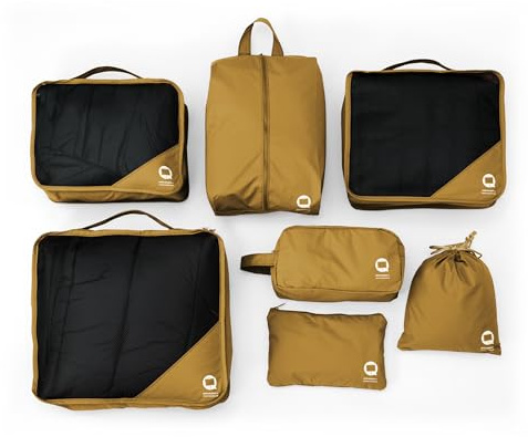 Hauptstadtkoffer - Packhilfe Organizer-Set 7 tlg. Koffer-Packtaschen RipStop wasserfest Suitcase Packing Bags for Travel Packwürfel Backpacking, Harvest Gold