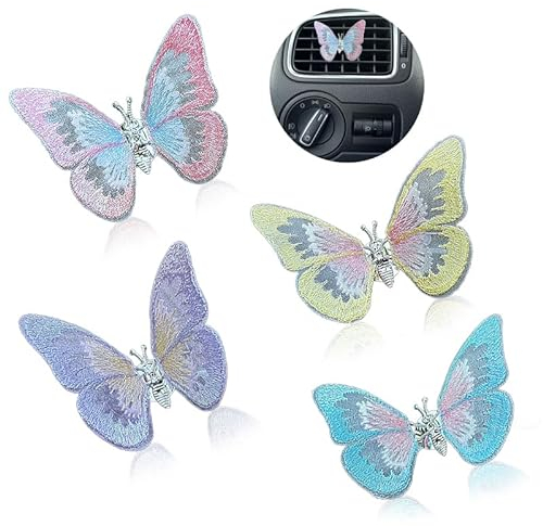 Lufterfrischer Auto, 4 Stück Diffuser Schmetterling Deko Mini Car Diffusor Autodeodorant mit 4 Dufttabletten Autozubehör für Mittelkonsole und Luftauslass (Rosa, Gelb, Lila, Blau)