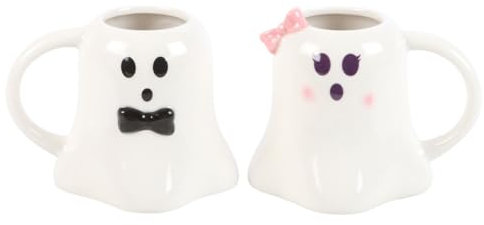 Something Different Wholesale Mr and Mrs Boo Ghost Mugs – Spooky and Adorable Halloween Set for Couples – Microwave and Dishwasher Safe – Festive Addition to Your Kitchen or Halloween Gatherings