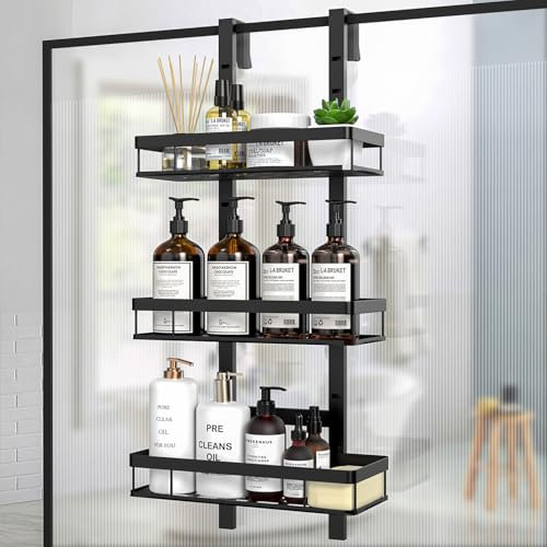 Diwoker Mensola Doccia da Appendere, Mensole Doccia Senza Foratura, Porta Shampoo Bagno da Appendere, Supporto per Accessori Bagno Nero (3 Livelli)
