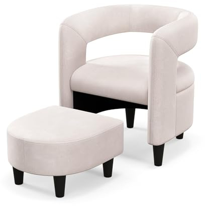 HOMASIS Fauteuil de Repos avec Repose-Pieds, Moderne, Fauteuil Relax en Velours Peu Encombrant, Chaise Longue avec Dossier Ouvert, Rembourré, pour Salon, Chambre, Bureau, Charge 150 kg, 65x62x73 cm