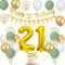 21st Birthday Decorations for Him Her, 21Birthday Balloons Set with Sage Green White Gold Balloons, Happy 21st Birthday Banner and Cake Topper, Number 21 Foil Balloon, for 21 Year Old Party Decoration
