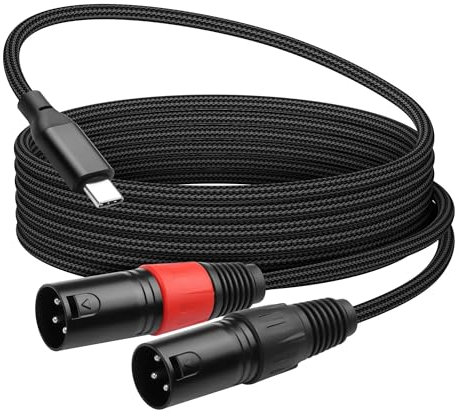 CERRXIAN USB-C-auf-Dual-XLR-Audiokabel, 6,6 Fuß Typ-C-Stecker auf 2 XLR-Stecker, Stereo-Leistungsverstärker, geflochtenes Kabel für Verstärker, Lautsprecher, Mischpult