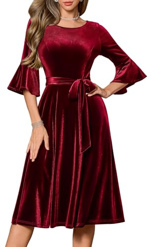 HomRain Velvet Red Dresses for Women Festive Holiday Cocktail Dress 2026 Elegant Long Sleeve Formal Gown for Prom Parties, Dinner Date & Wedding 2XL