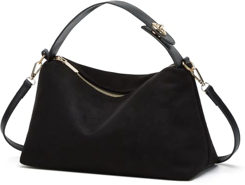 Damen Hobo-Tasche aus Wildleder in Halbmondform – Slouchy Cloud-Design, Schultertasche / Crossbody mit Tragegriff, A Schwarz, Small