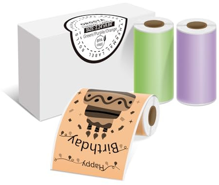 ORGSTA Etichette Adesive autoadesive piccole per S002, Q2,T001 | Verde, Viola, Arancione Testo Nero 3 Rotoli 57mm x 3M