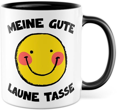 Tasse Smiley mit Spruch Geschenk Meine gute Laune Tasse, Kaffeetasse Smile Emoji Büro Kollege, Geschenkidee für Frauen Männer Anti Stress Guten Morgen Good Vibes Kollegin Kaffee-Becher
