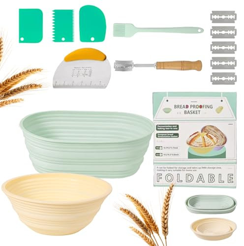 Yootiko Gärkörbchen für Brot Backen,Silikon Brot Gärbox Sauerteig Starter Set,25cm Gärkörbe Oval und 23cm Brotkorb Rund Brotbackform Brot Backen Zubehör Fermentation Brot Backofen,8pcs Brotbackset