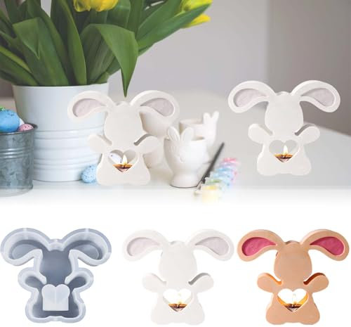 Silikonformen Gießformen Ostern WISIRENT, Silikonform Kerzenhalter Hase Osterhase mit Herz, Silikonform Gießformen Gips Ostern, Osterhasen für Bastelarbeiten, Gips