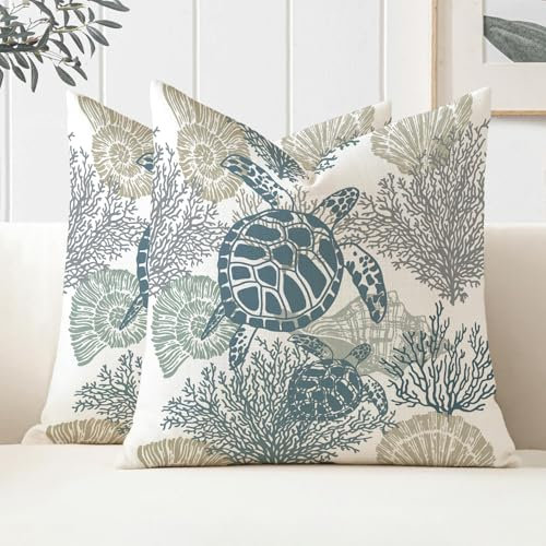 Miuyunya Kissenbezüge Maritim 40 X 40 Outdoor Kissen Wasserfest Wohnzimmer Kissenhülle Blau 2er Set Polster Ozean Strand Dekorative Zierkissenbezüge für Sofa Wohnzimmer Frühling Dekokissen Moderne