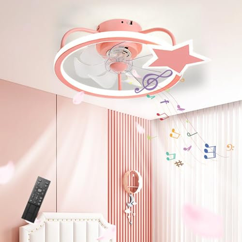 LASANYA Rosa Infantil Ventilador De Techo Con Luz Silencioso, Forma De Estrella LED Moderno Pequeño Ventilador Techo Con Luz Y Mando A Distancia, Temperatura En 3 Colores