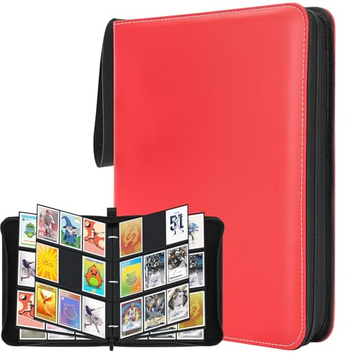 WISYOK Card Binder, 9 Pockets per Page, 900 Pockets, PU, Red | Trading Card Binder with Zipper, Toploader, Cards Collection Folder Holder Book for Football-card, TCG, MTG, Sports, Gaming